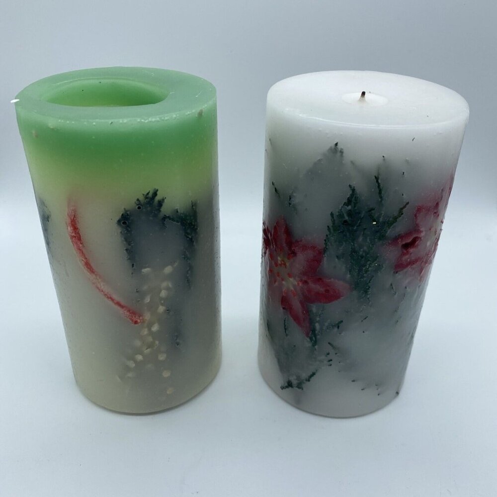 Original Hot Wax Candle Company - Christmas Poinsettia & Candy Cane Candles 6”